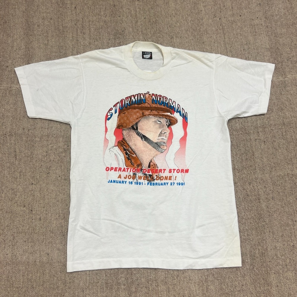 Vintage Operation Desert Storm Shirt Mens Medium White 1990s Stormin' Norman
